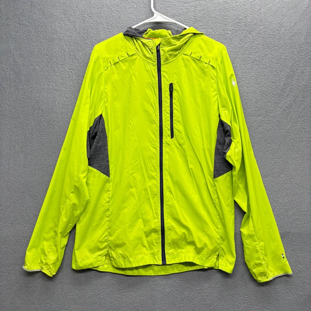 Smartwool Merino Sport Ultra Light Hooded Jacket Lime Green Windbreaker Mens M - Picture 2 of 16